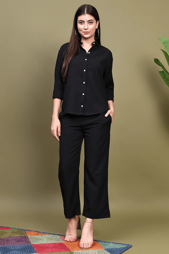 Black Knitted Shirt & Pants Set D6047