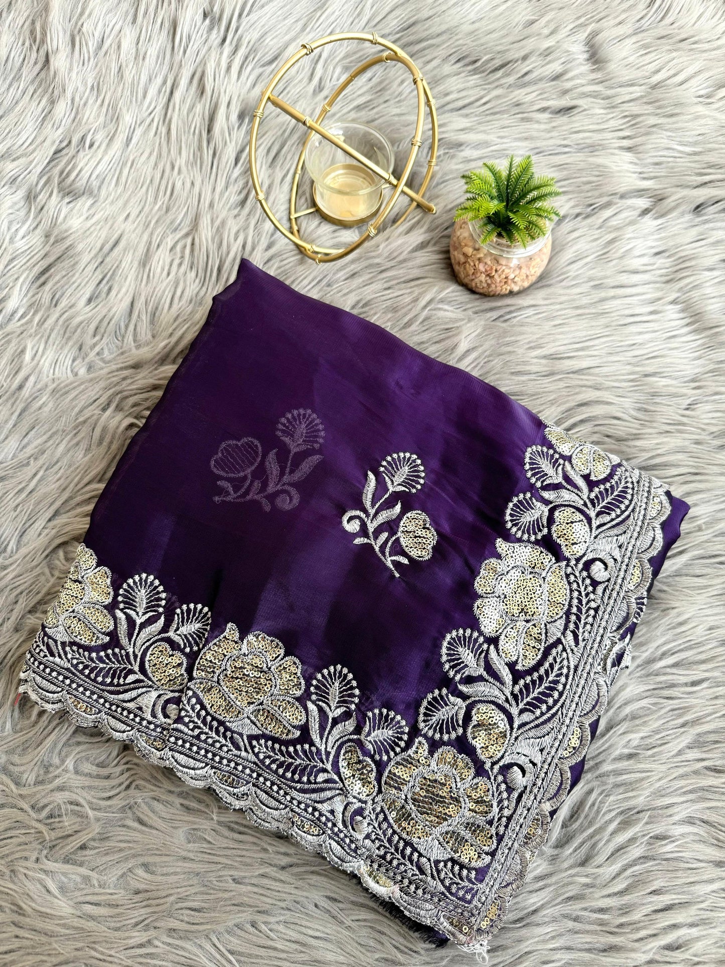 Pure Zimmy Chu Saree with Silver Gold Zari Work D5060