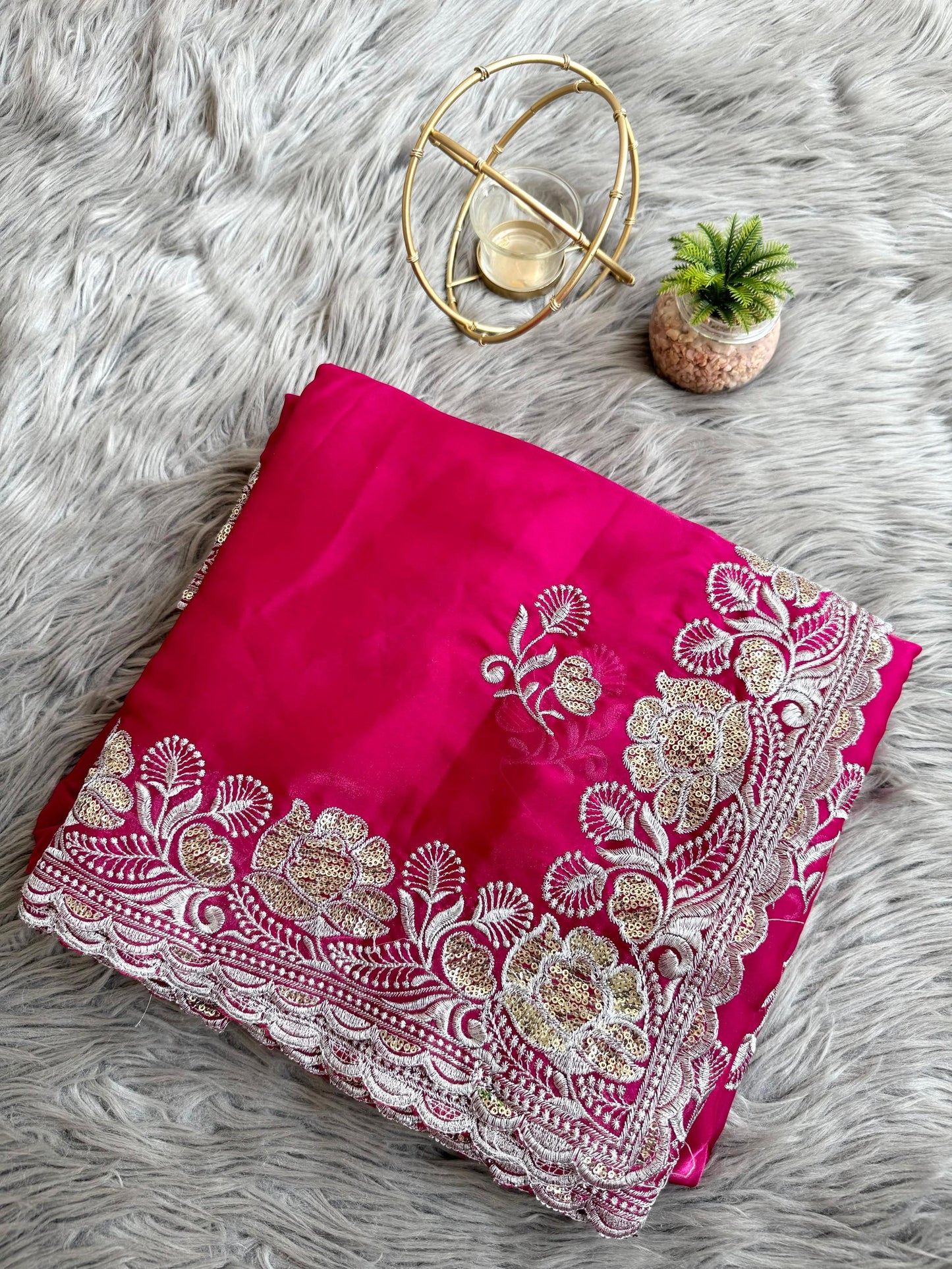 Pure Zimmy Chu Saree with Silver Gold Zari Work D5060