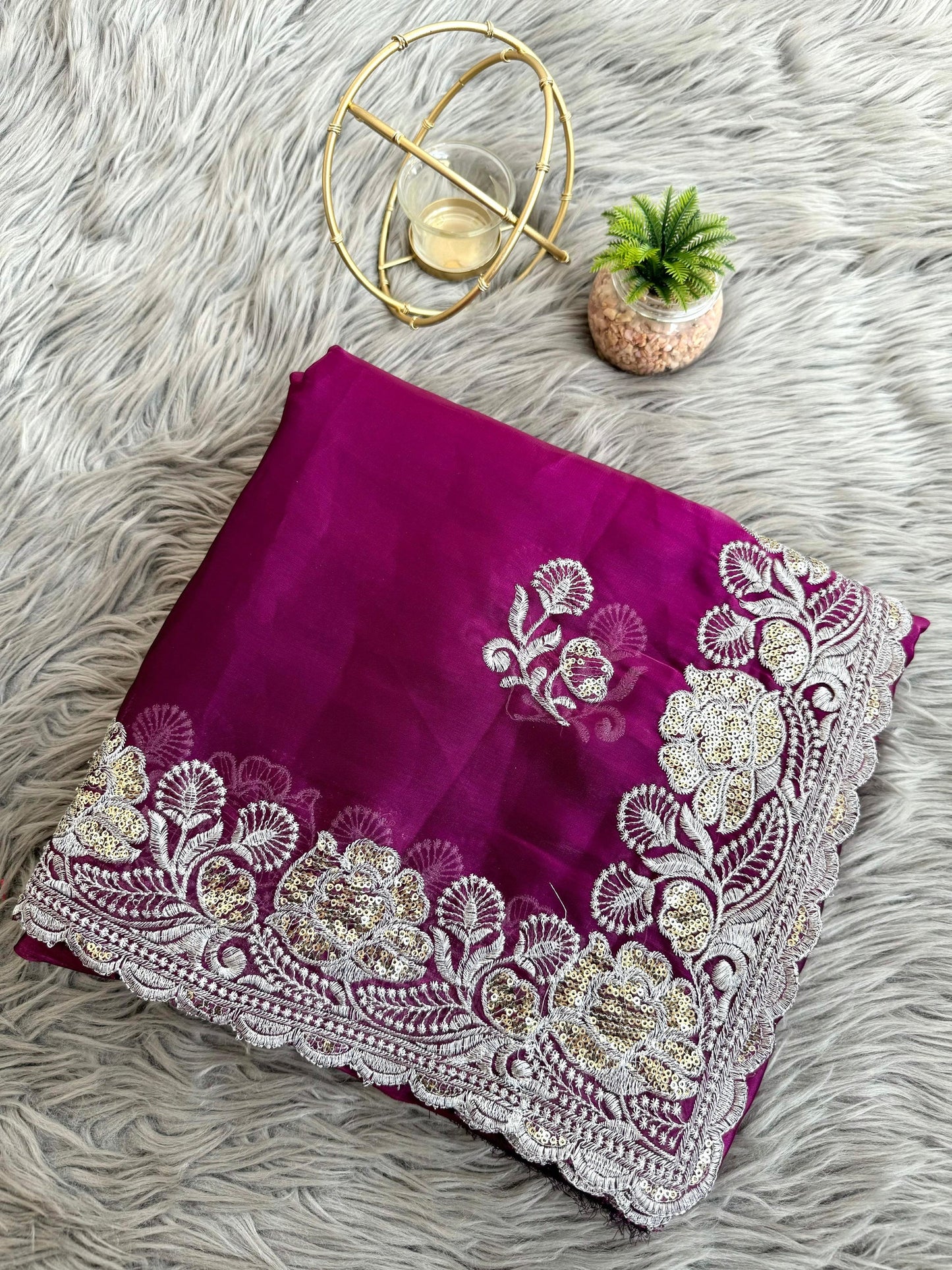 Pure Zimmy Chu Saree with Silver Gold Zari Work D5060