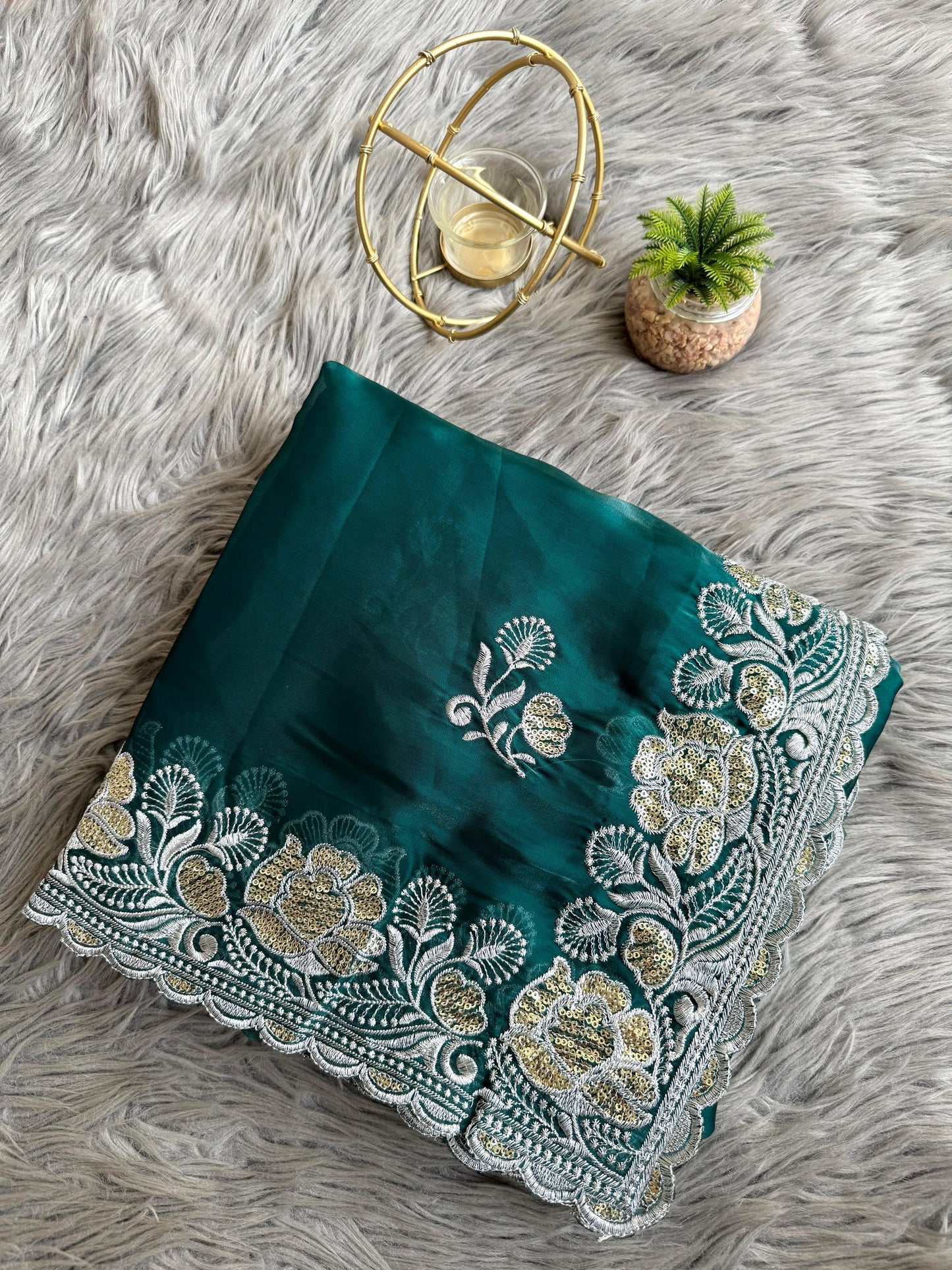 Pure Zimmy Chu Saree with Silver Gold Zari Work D5060