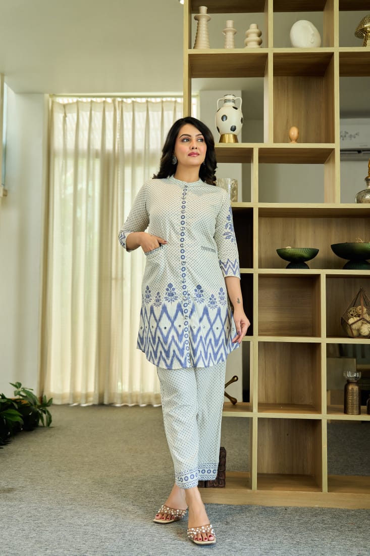 Chic Floral & Polka Dot Printed Pure Cotton Co-Ord Set D6282 - kharidari