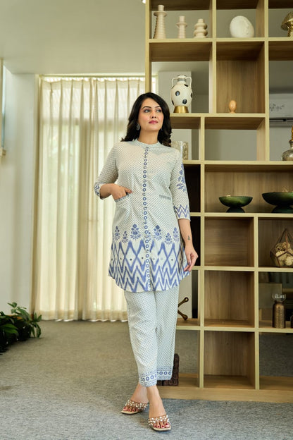 Chic Floral & Polka Dot Printed Pure Cotton Co-Ord Set D6282 - kharidari