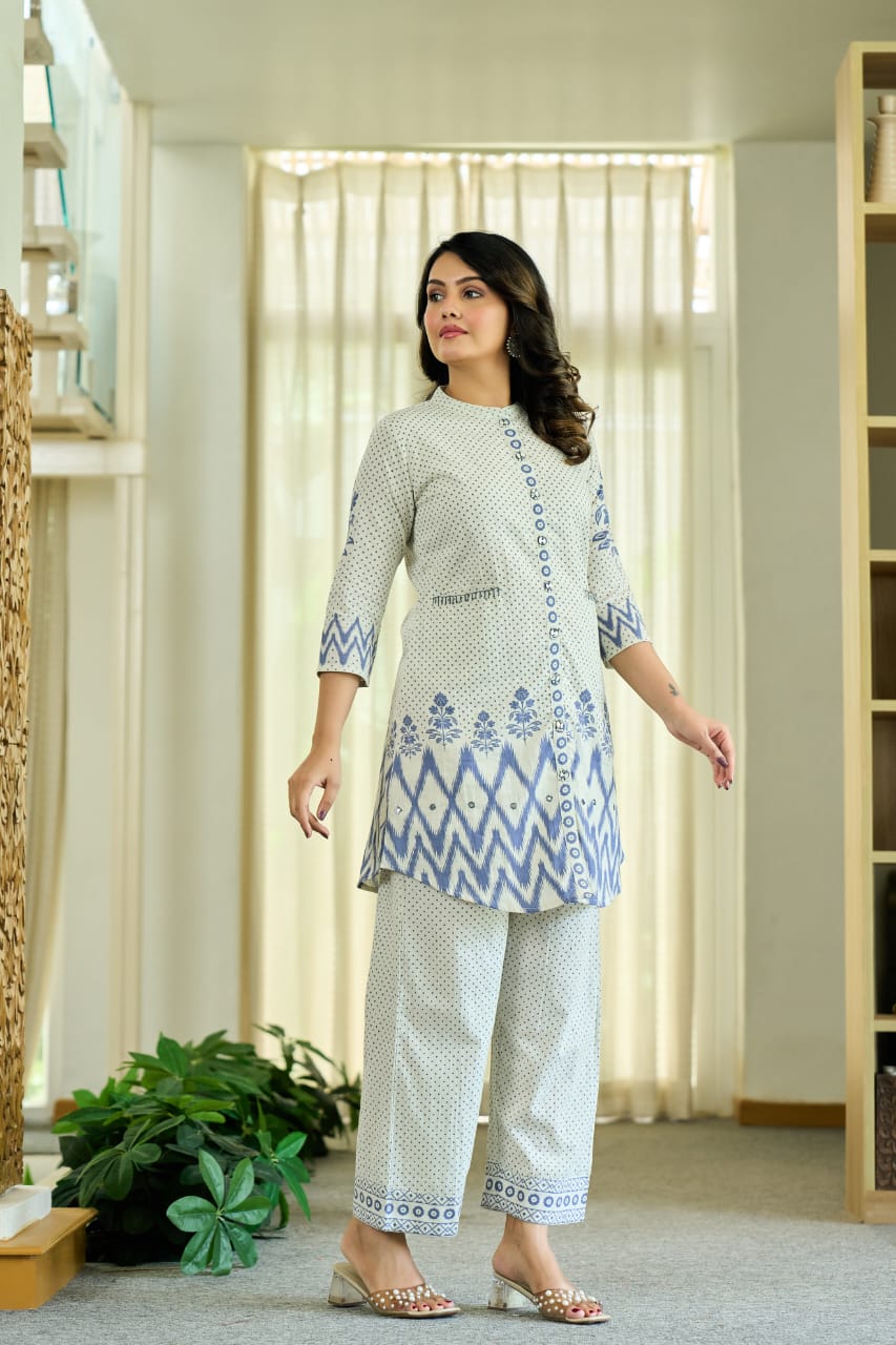 Chic Floral & Polka Dot Printed Pure Cotton Co-Ord Set D6282 - kharidari