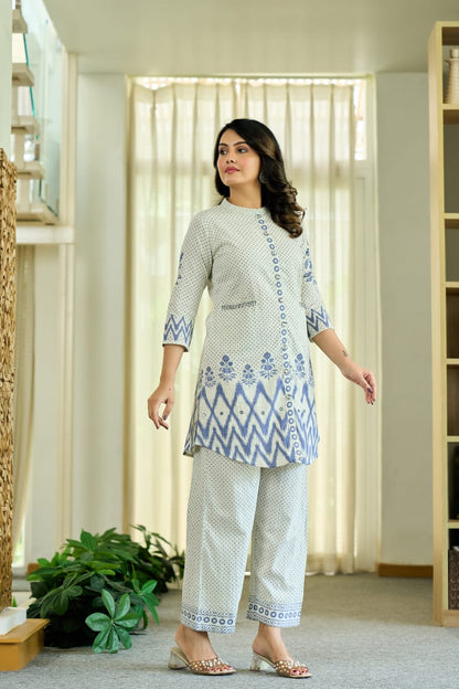 Chic Floral & Polka Dot Printed Pure Cotton Co-Ord Set D6282 - kharidari