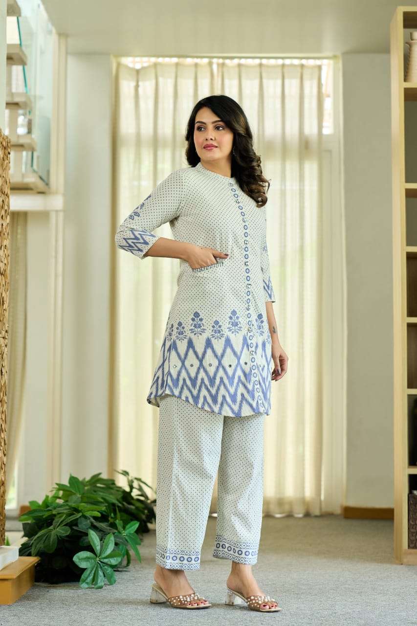 Chic Floral & Polka Dot Printed Pure Cotton Co-Ord Set D6282 - kharidari