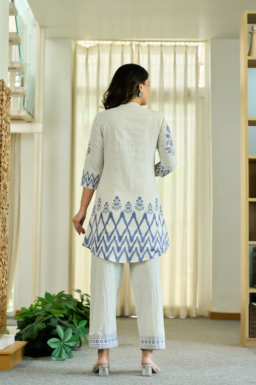 Chic Floral & Polka Dot Printed Pure Cotton Co-Ord Set D6282 - kharidari