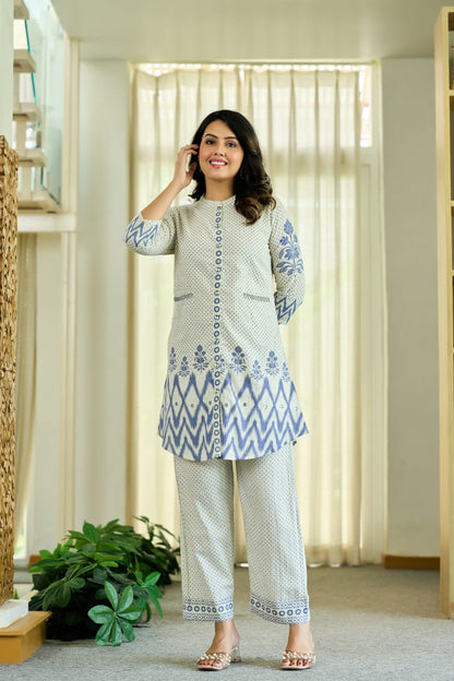 Chic Floral & Polka Dot Printed Pure Cotton Co-Ord Set D6282 - kharidari