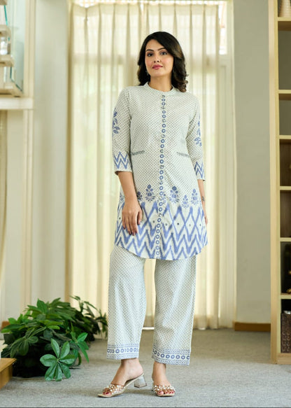 Chic Floral & Polka Dot Printed Pure Cotton Co-Ord Set D6282 - kharidari