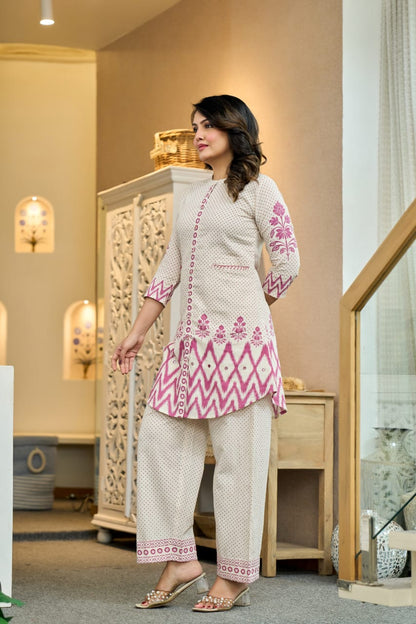 Pure Cotton Floral & Polka Dot Co-Ord Set D6283 - kharidari