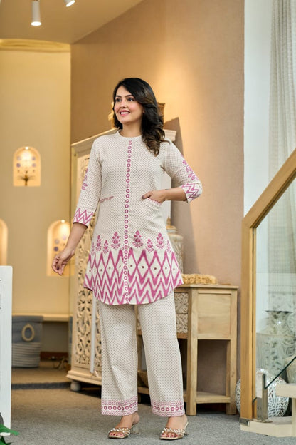 Pure Cotton Floral & Polka Dot Co-Ord Set D6283 - kharidari