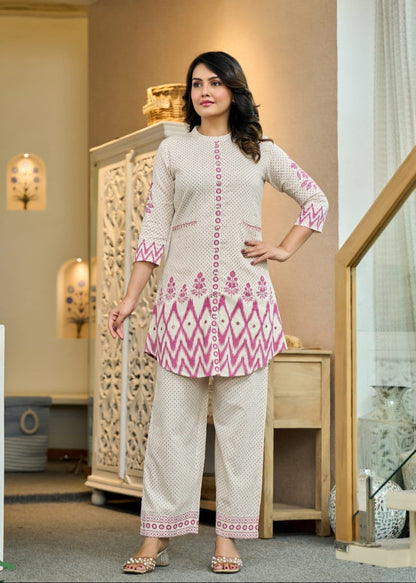 Pure Cotton Floral & Polka Dot Co-Ord Set D6283 - kharidari