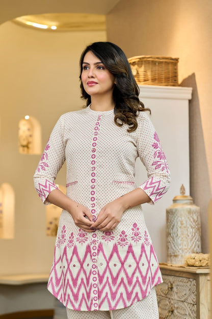 Pure Cotton Floral & Polka Dot Co-Ord Set D6283 - kharidari