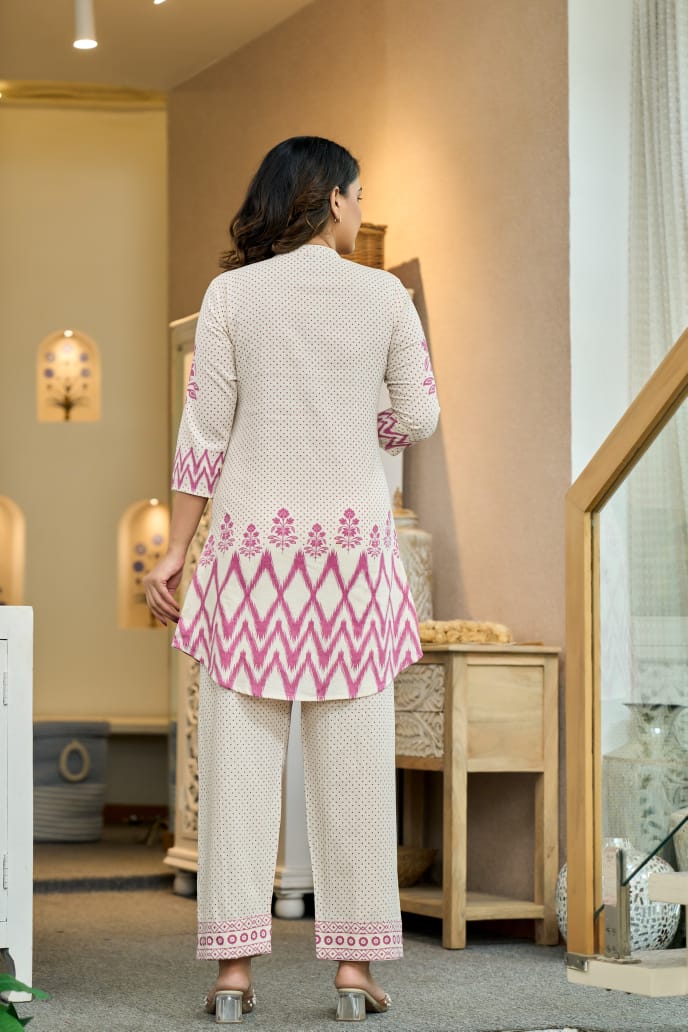 Pure Cotton Floral & Polka Dot Co-Ord Set D6283 - kharidari