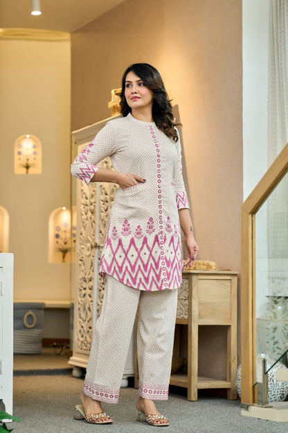 Pure Cotton Floral & Polka Dot Co-Ord Set D6283 - kharidari