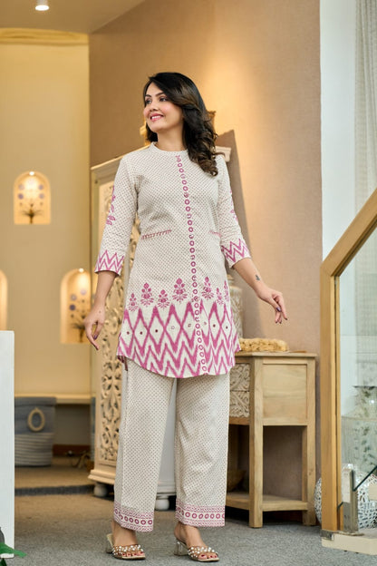 Pure Cotton Floral & Polka Dot Co-Ord Set D6283 - kharidari