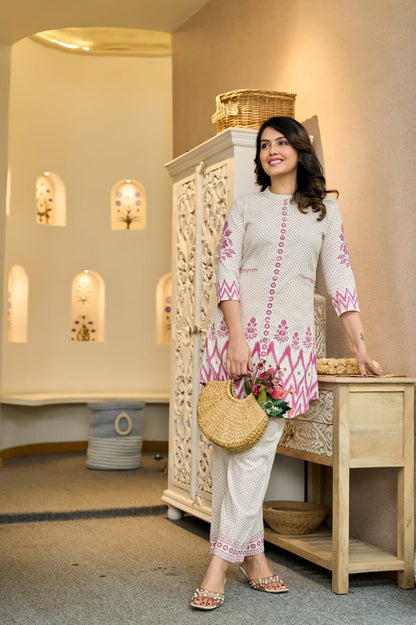 Pure Cotton Floral & Polka Dot Co-Ord Set D6283 - kharidari