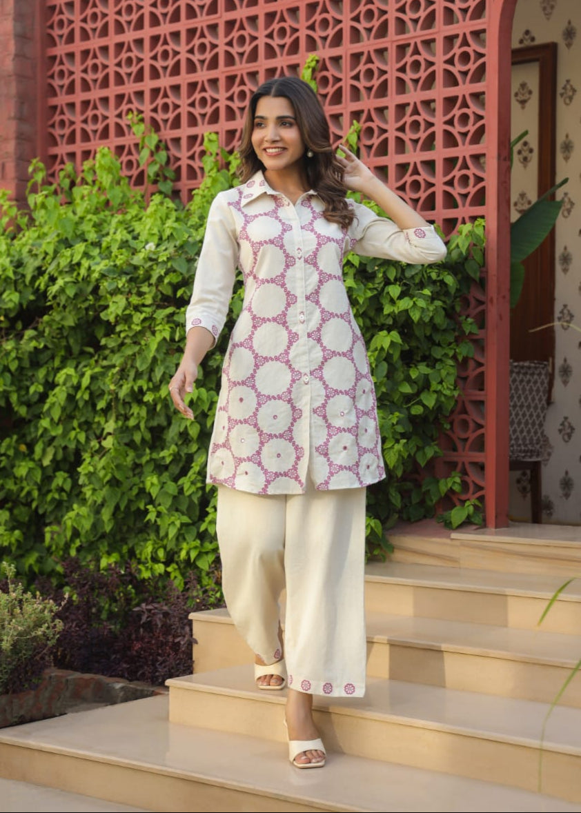Modern Circle Print Pure Cotton Co-Ord Set D6284 - kharidari