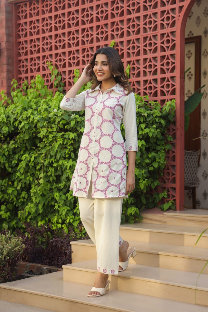 Modern Circle Print Pure Cotton Co-Ord Set D6284 - kharidari