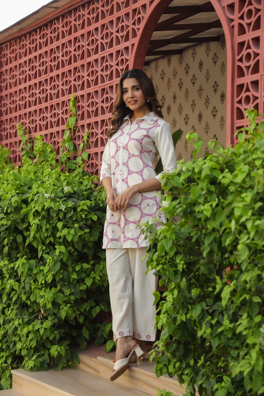 Modern Circle Print Pure Cotton Co-Ord Set D6284 - kharidari