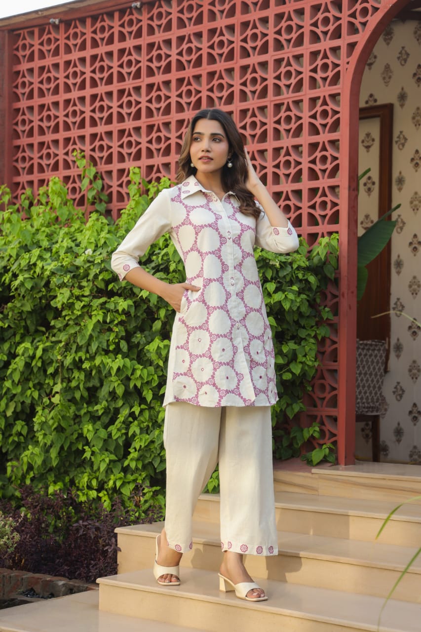 Modern Circle Print Pure Cotton Co-Ord Set D6284 - kharidari
