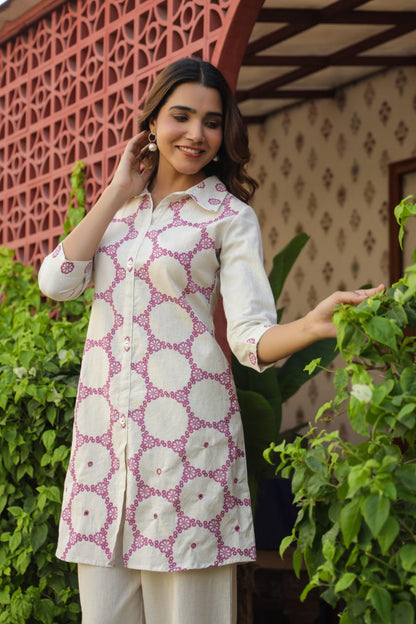 Modern Circle Print Pure Cotton Co-Ord Set D6284 - kharidari