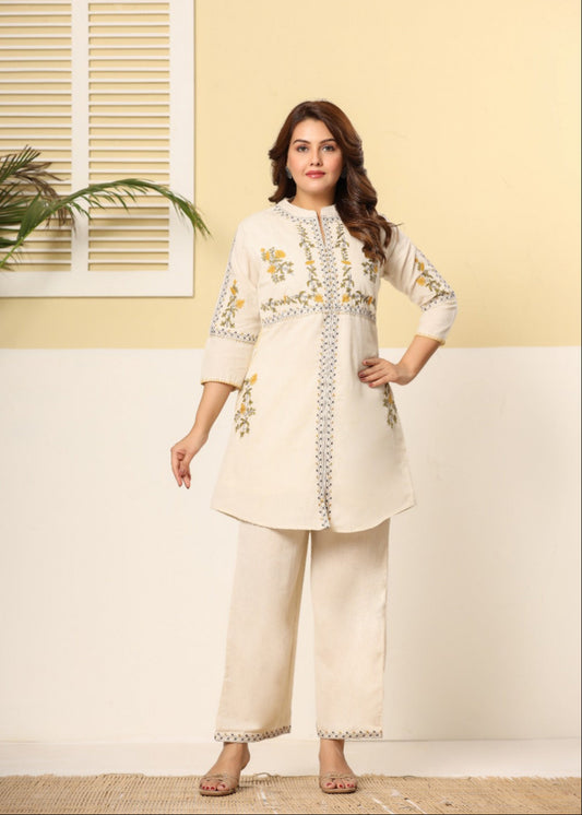 Premium Cotton Embroidered Co-ord set– Floral Elegance Edition D6285