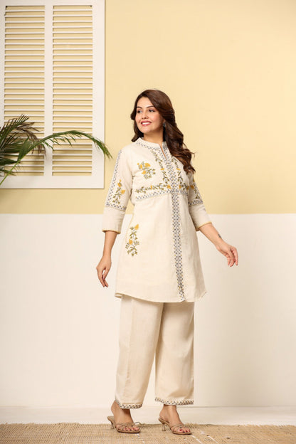 Premium Cotton Embroidered Co-ord set Floral Elegance Edition D6285 - kharidari