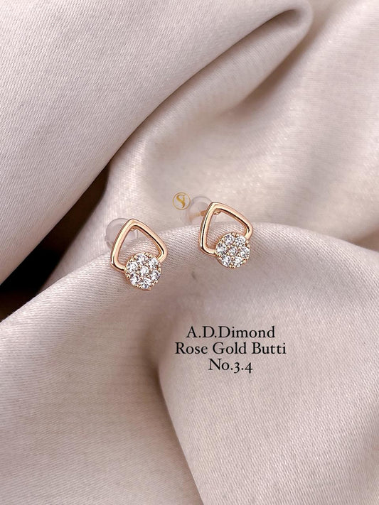 Premium Rose Gold CZ Diamond Interlocking Triangle Studs for Daily Wear JJ05