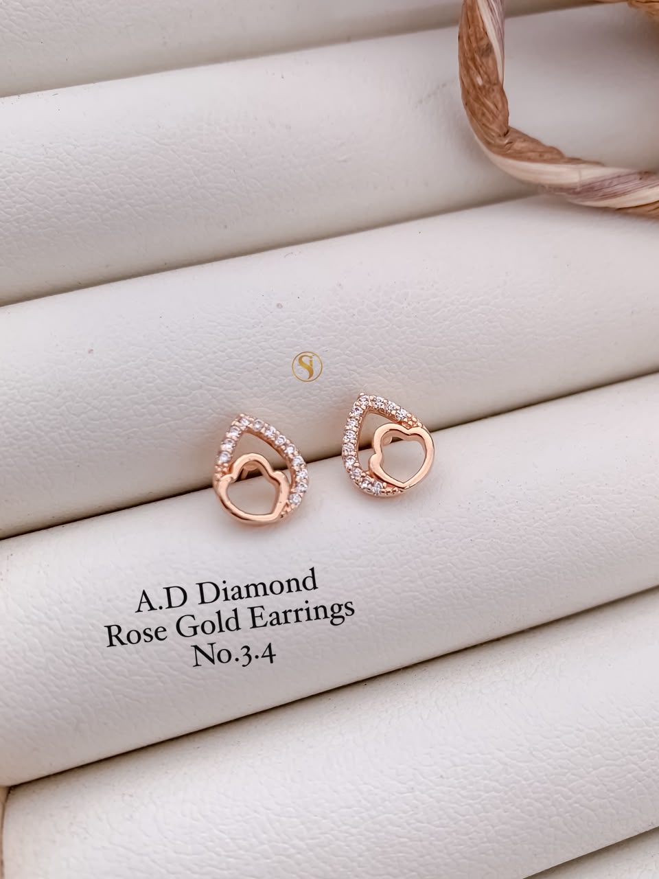 Premium Rose Gold CZ Diamond Waterdrop Heart Studs for Girls & Women JJ03