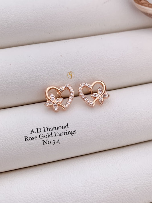 Rose Gold Plated American Diamond Heart Frame Butterfly Earrings JJ02