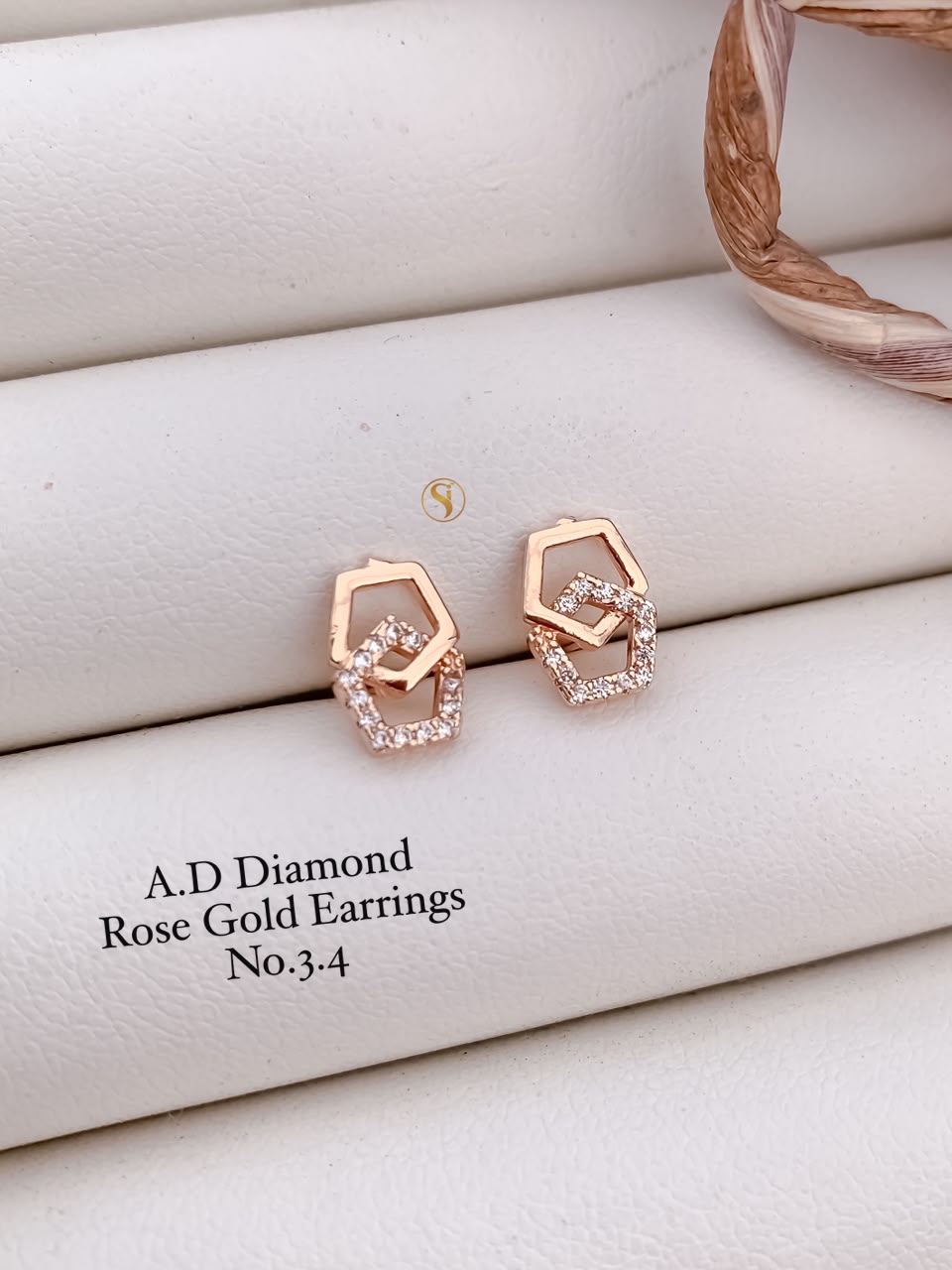 Rose Gold Plated American Diamond Interlocking Pentagon Earrings JJ01
