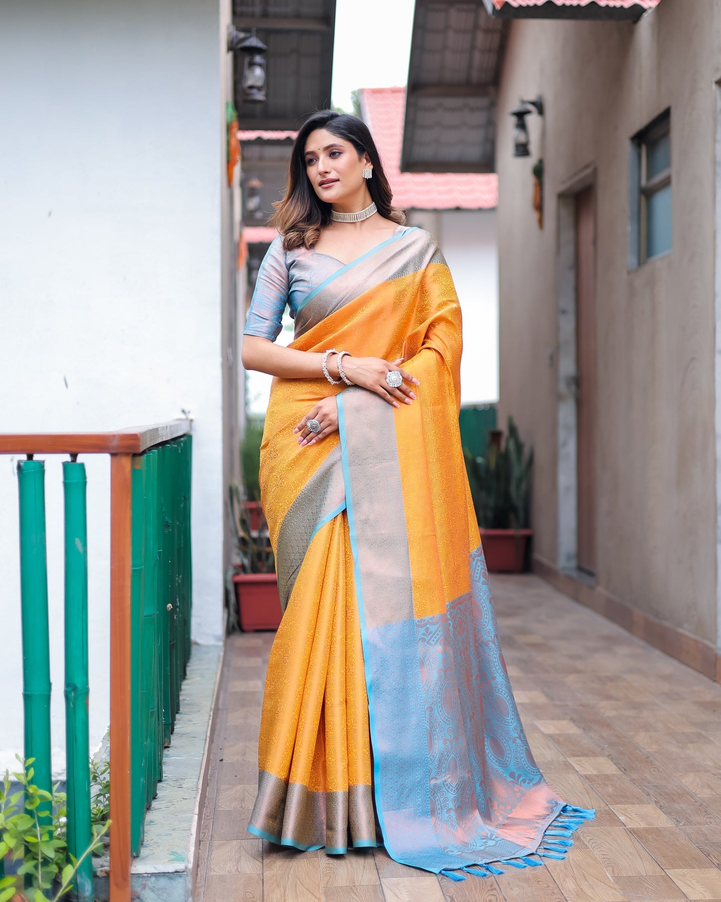 Yellow Kanjivaram Party wear Saree D5042