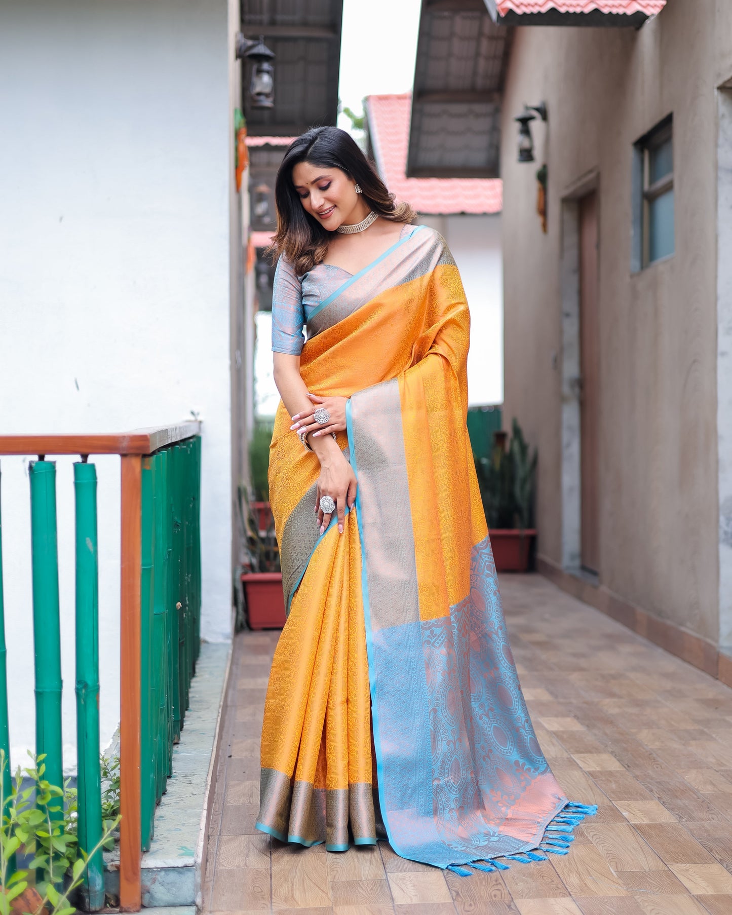 Yellow Kanjivaram Party wear Saree D5042