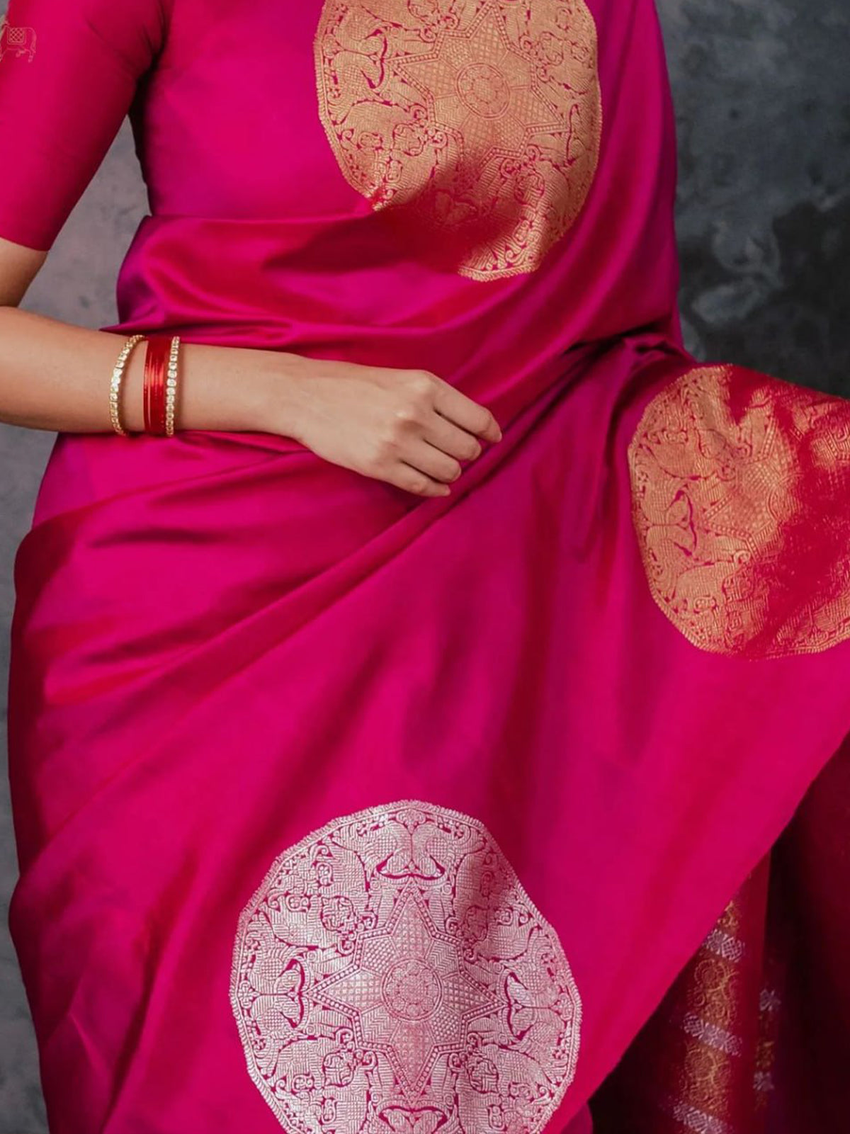 Banarasi Silk Saree With Golden Zari Work AY40130