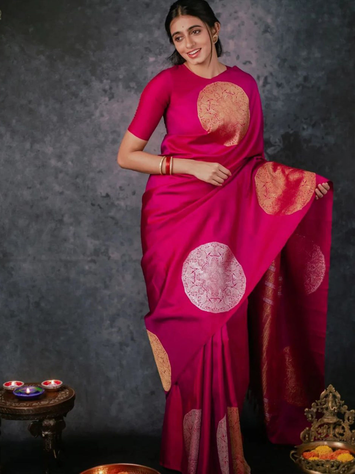 Banarasi Silk Saree With Golden Zari Work AY40130