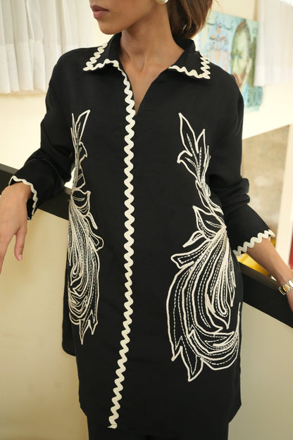 Black Couture Inspired Embroidered Rayon Co-ord Set D6318