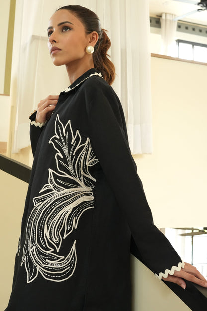 Black Couture Inspired Embroidered Rayon Co-ord Set D6318