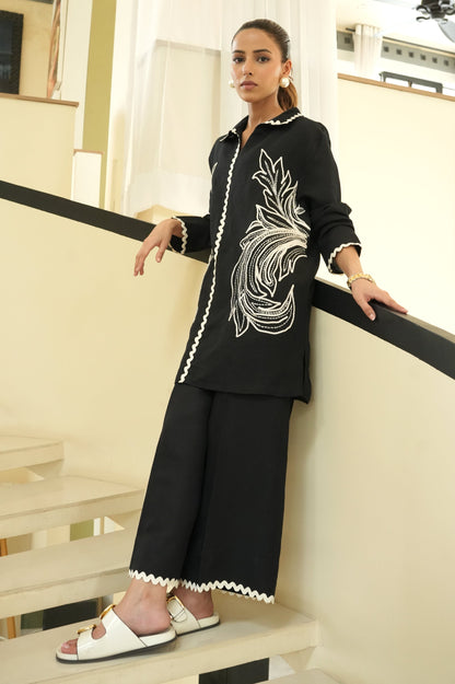 Black Couture Inspired Embroidered Rayon Co-ord Set D6318