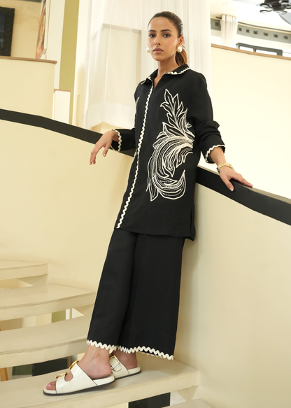 Black Couture Inspired Embroidered Rayon Co-ord Set D6318