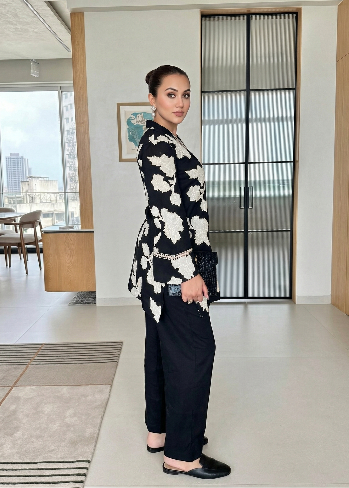 Black Floral Cutwork Embroidered  Co-ord Set for Women D6339