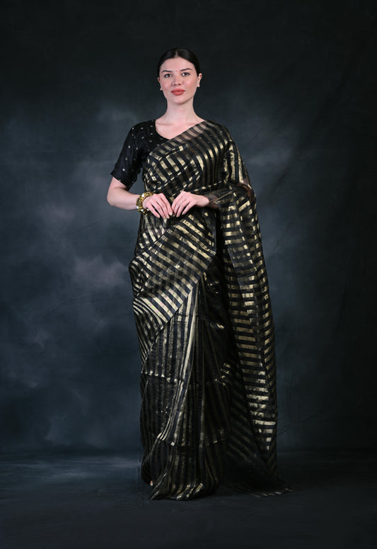 Women's Modern Stripe Design Organza Saree VT4002