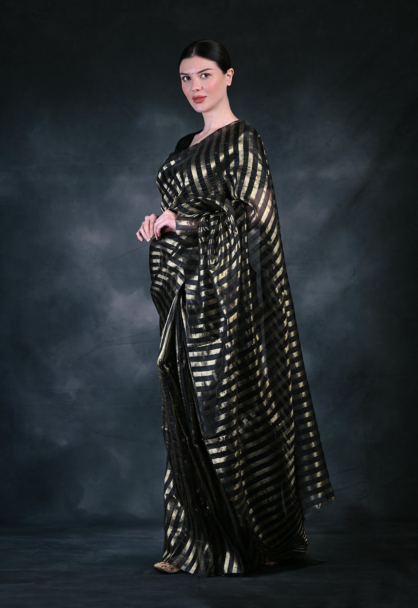 Women's Modern Stripe Design Organza Saree VT4002