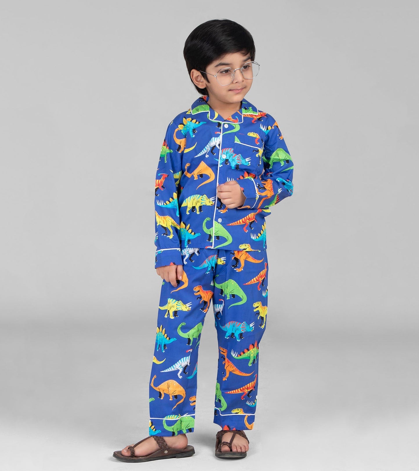 Blue Dino Printed Night Suit Set for Boys D137