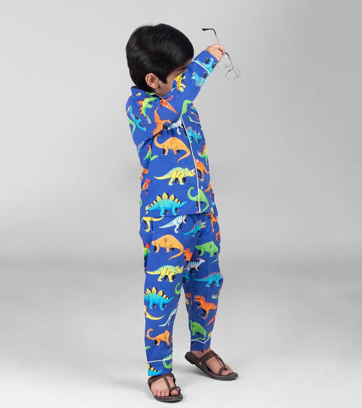 Blue Dino Printed Night Suit Set for Boys D137