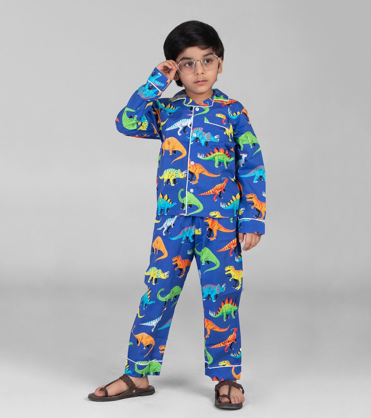 Blue Dino Printed Night Suit Set for Boys D137