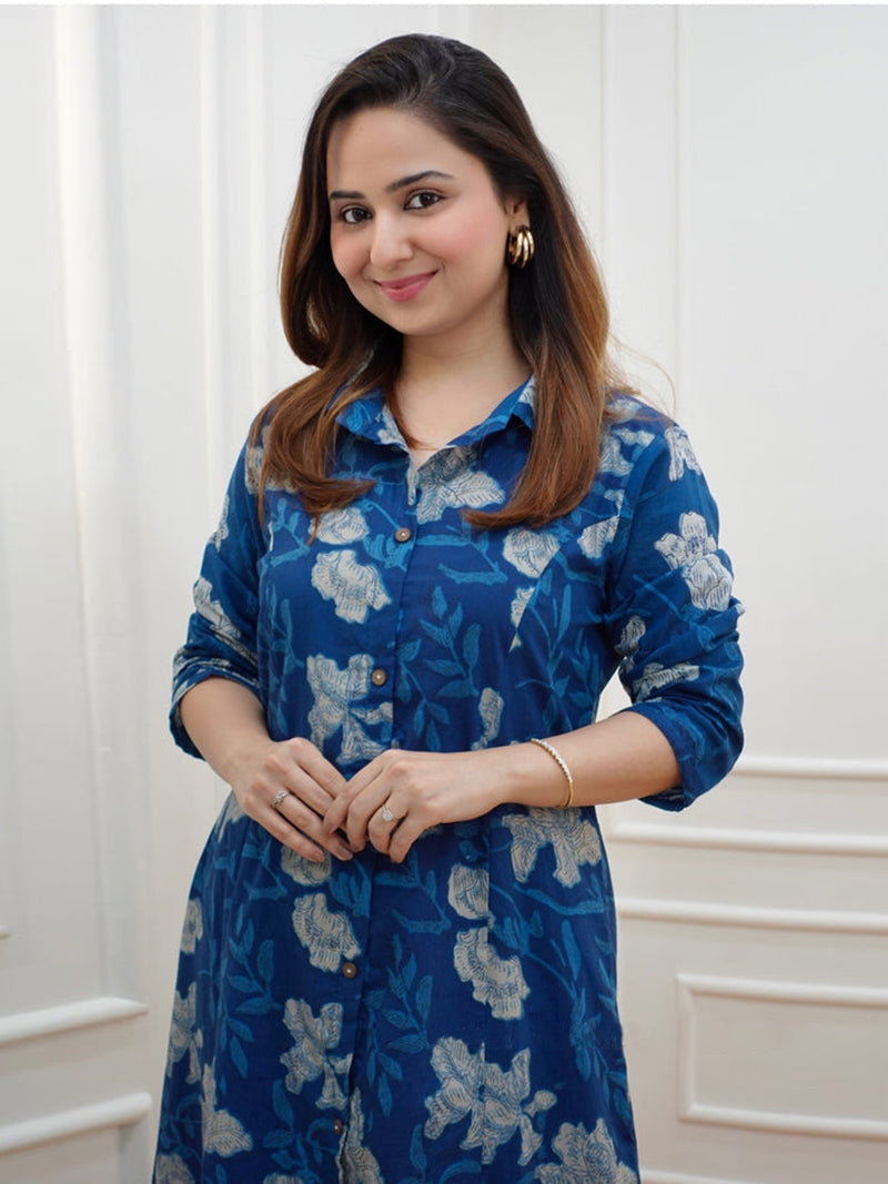 Blue floral printed Cotton Co-ord Set D5019