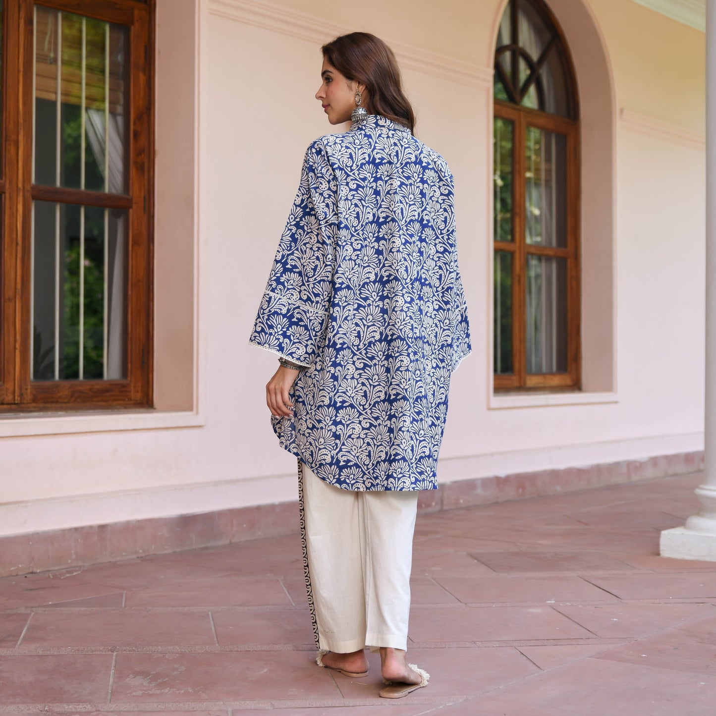 Blue Flower Texture Printed Co-ord Set D6056 - kharidari