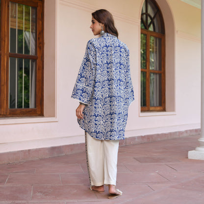 Blue Flower Texture Printed Co-ord Set D6056 - kharidari