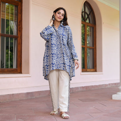 Blue Flower Texture Printed Co-ord Set D6056